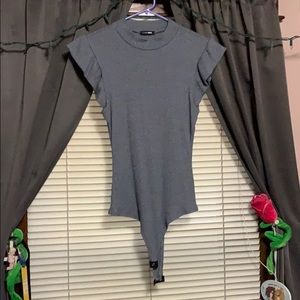 FashionNova grey/blue ruffle body suit